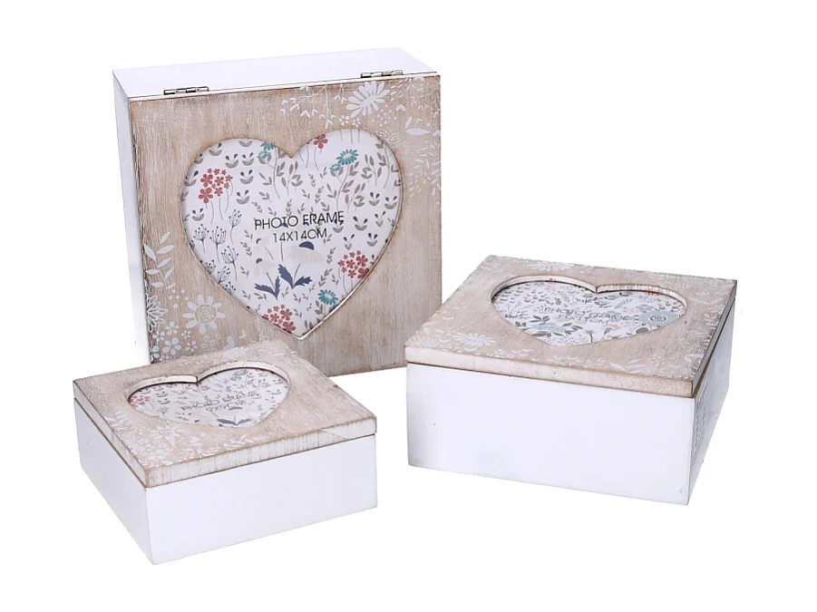 Scatola legno 1-3 cuore beige quadro cm 18x18h9