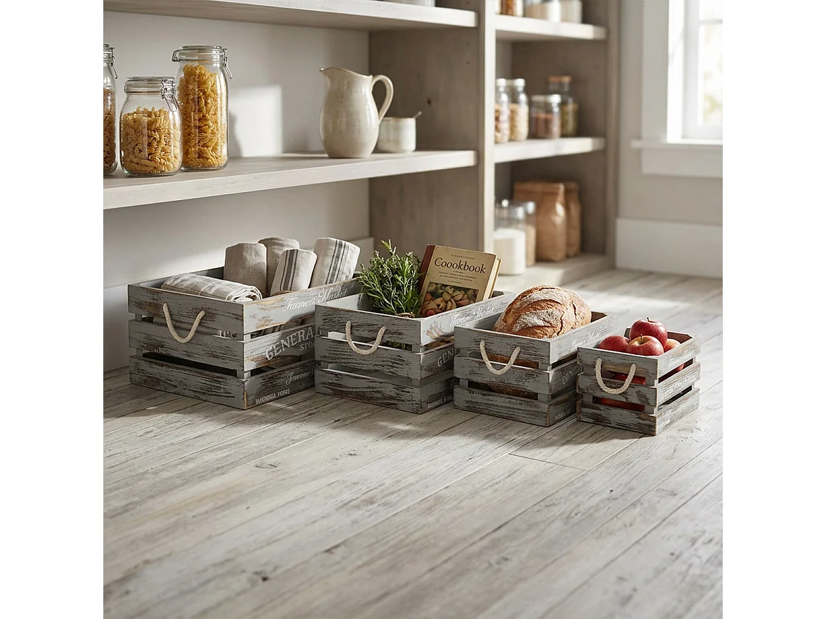 Lot de 4 boîtes de rangement décoratives en bois Patricia