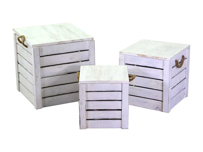 Scatola legno bianca 1-3 puff cm42x42h43,5