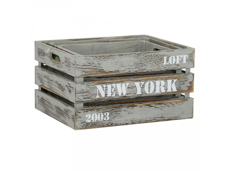 Lot de 3 caisses décoratives industrielles en bois Théa
