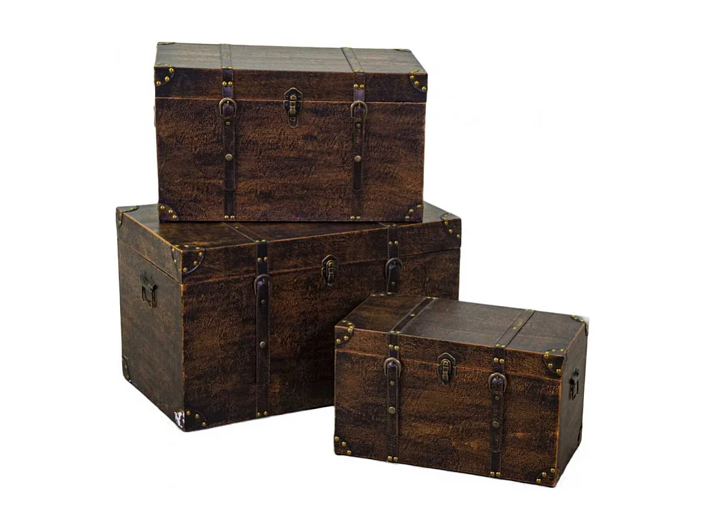 Baule legno ecopelle 1-3 marrone rettangolare cm 68x38h40