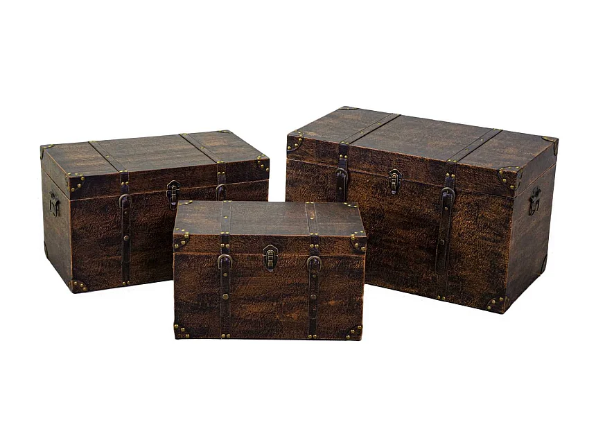 Baule legno ecopelle 1-3 marrone rettangolare cm 68x38h40