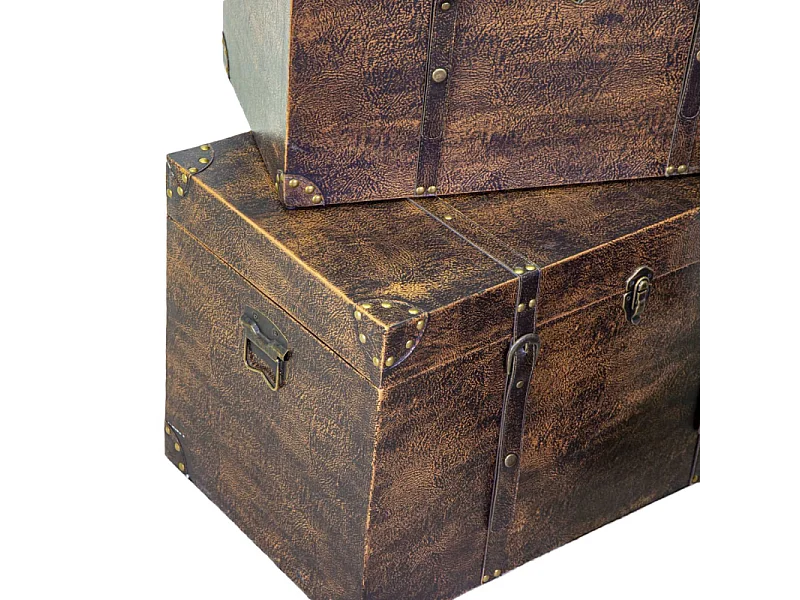 Baule legno ecopelle 1-3 marrone rettangolare cm 68x38h40