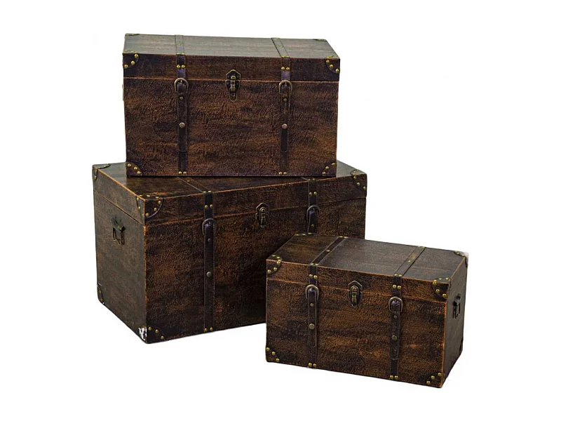 Baule legno ecopelle 1-3 marrone rettangolare cm 68x38h40