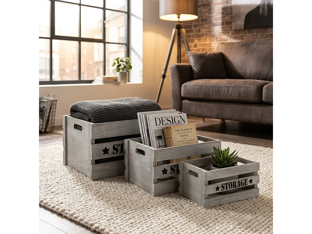 Lot de 3 boîtes de rangement décoratives en bois Séline