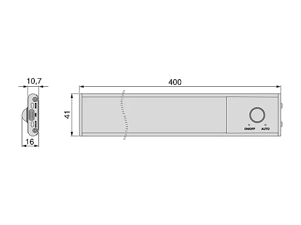 Applique LED Kaus Black ricaricabile via USB con sensore di movimento, 400mm, Verniciato nero