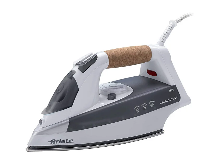 Ferro da stiro - Piastra in Acciaio Inox - Manico in sughero - Serbatoio 300ml - 2200W - Bianco e Grigio