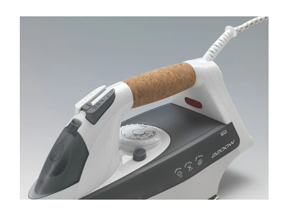 Ferro da stiro - Piastra in Acciaio Inox - Manico in sughero - Serbatoio 300ml - 2200W - Bianco e Grigio