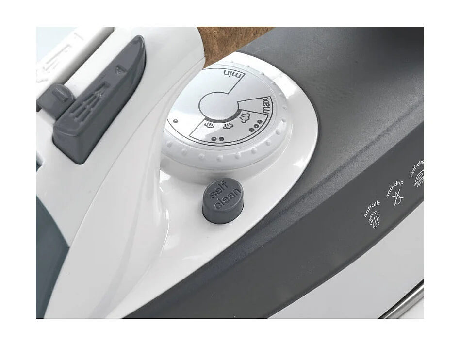 Ferro da stiro - Piastra in Acciaio Inox - Manico in sughero - Serbatoio 300ml - 2200W - Bianco e Grigio