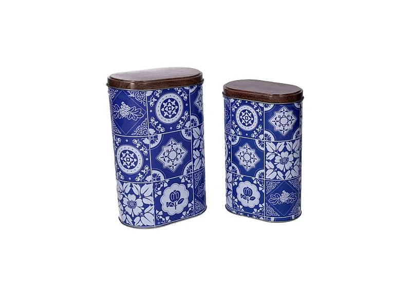 Scatola metallo mandala 1-2 blu ovale cm 13,4x8,6h20,3