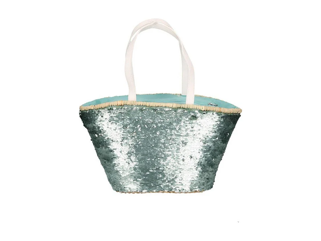 Borsa paglia con paillettes azzurro cm 47x18h23