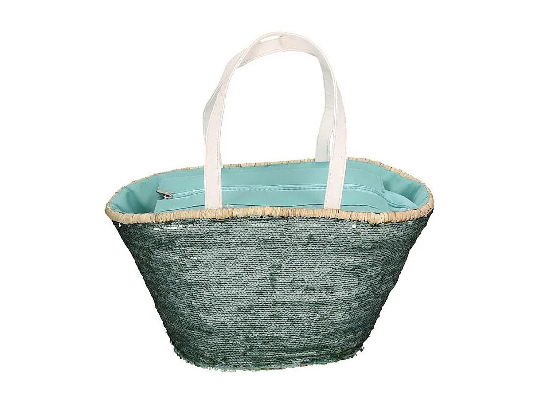 Borsa paglia con paillettes azzurro cm 47x18h23