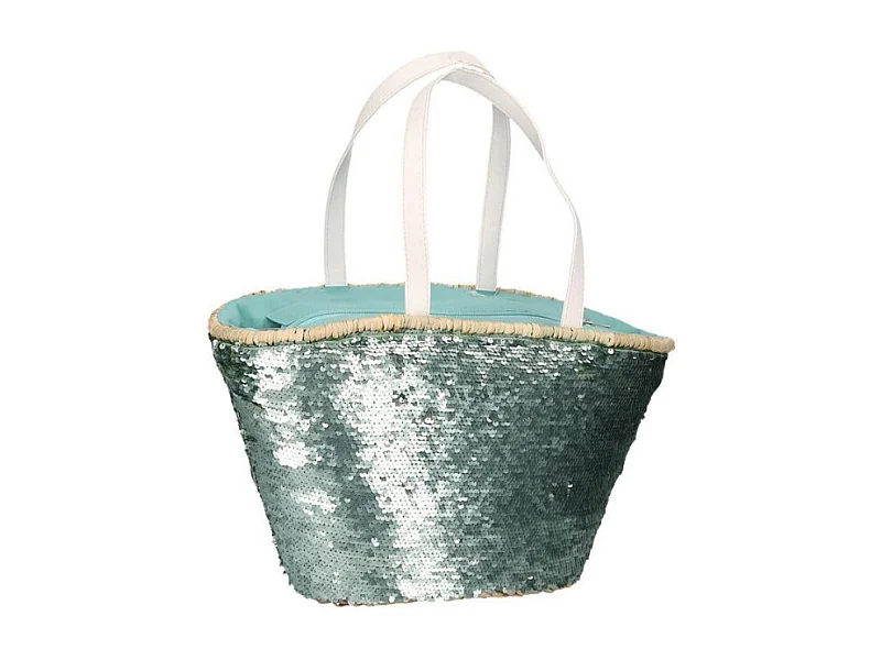Borsa paglia con paillettes azzurro cm 47x18h23