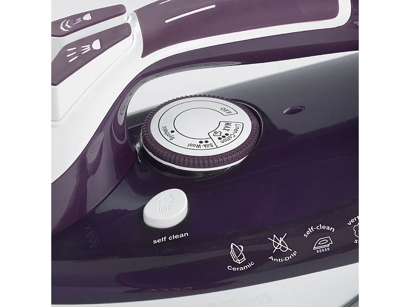 Ferro da stiro - Piastra in ceramica - Colpo vapore 140g/min - Serbatoio 320ml - 2200W - Bianco e Porpora