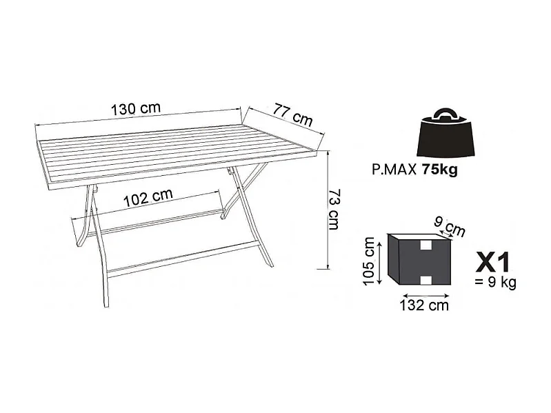 TAVOLO ALABAMA 70 X 130 PIEGHEVOLE
