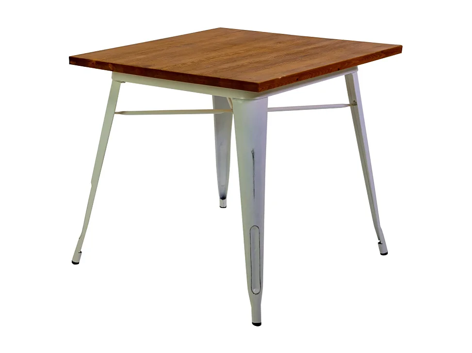 Tavolo ferro new bristol top legno bianco antico quadro cm 80x80h76