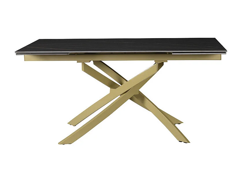 Tavolo Pegaso Piano Nero Con Venature Gambe Oro Per Soggiorno, Cucina E Arredo Bar