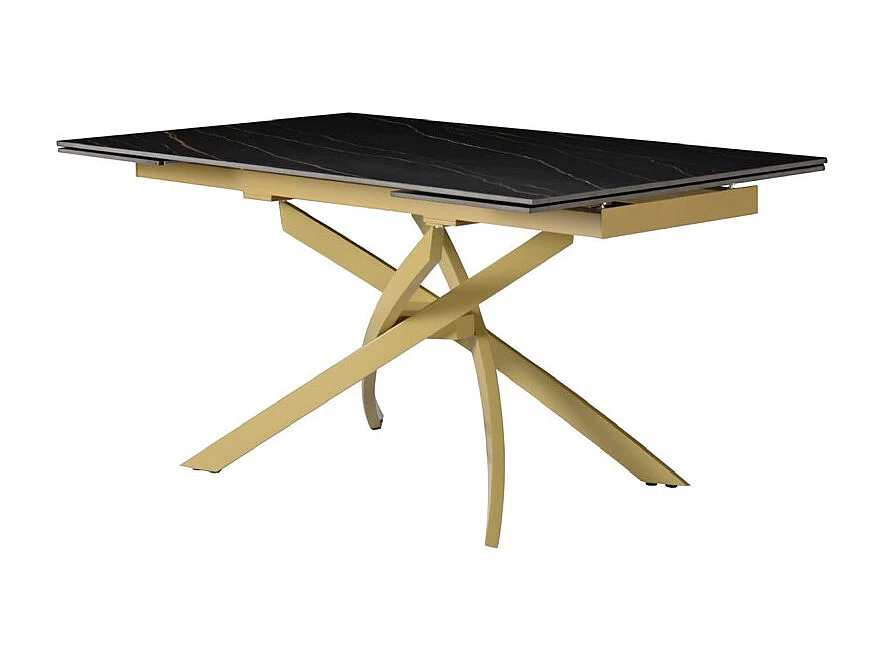 Tavolo Pegaso Piano Nero Con Venature Gambe Oro Per Soggiorno, Cucina E Arredo Bar