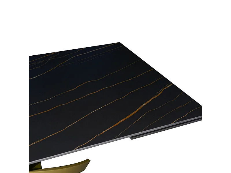 Tavolo Pegaso Piano Nero Con Venature Gambe Oro Per Soggiorno, Cucina E Arredo Bar