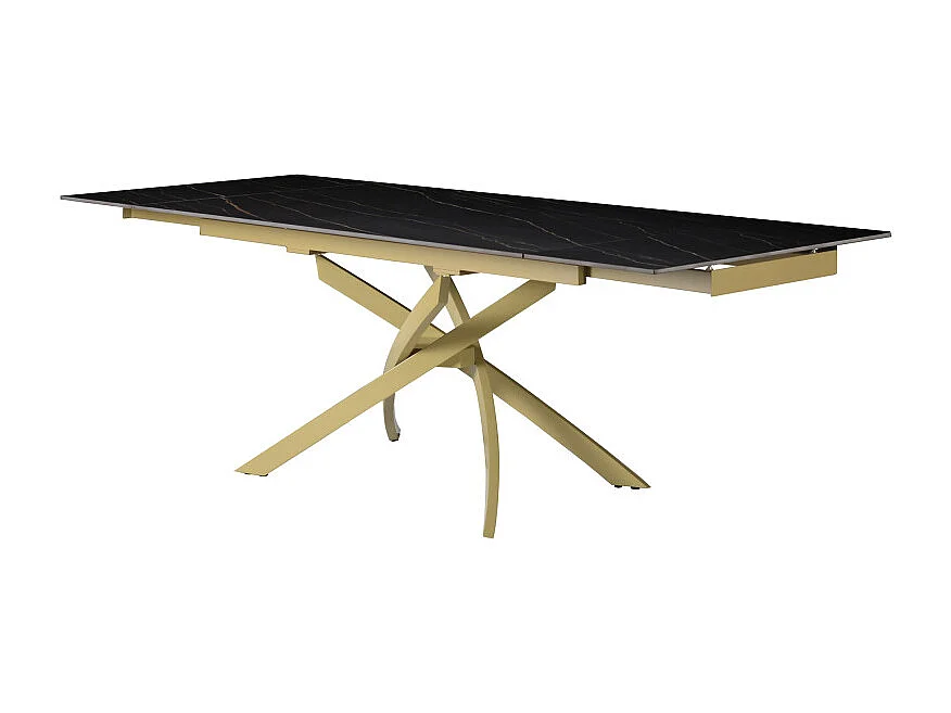 Tavolo Pegaso Piano Nero Con Venature Gambe Oro Per Soggiorno, Cucina E Arredo Bar