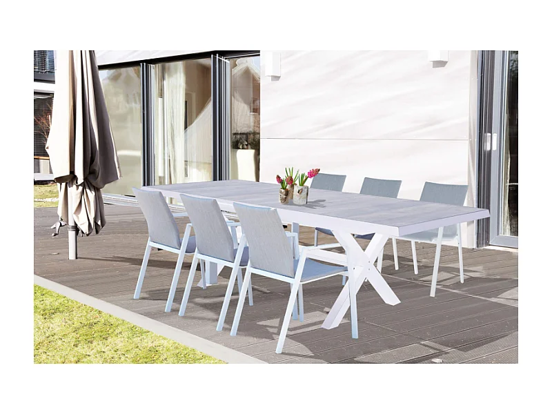 ALUMINIUM- UND KERAMIKTISCH DJERBA WEISS 200/260x100 cm