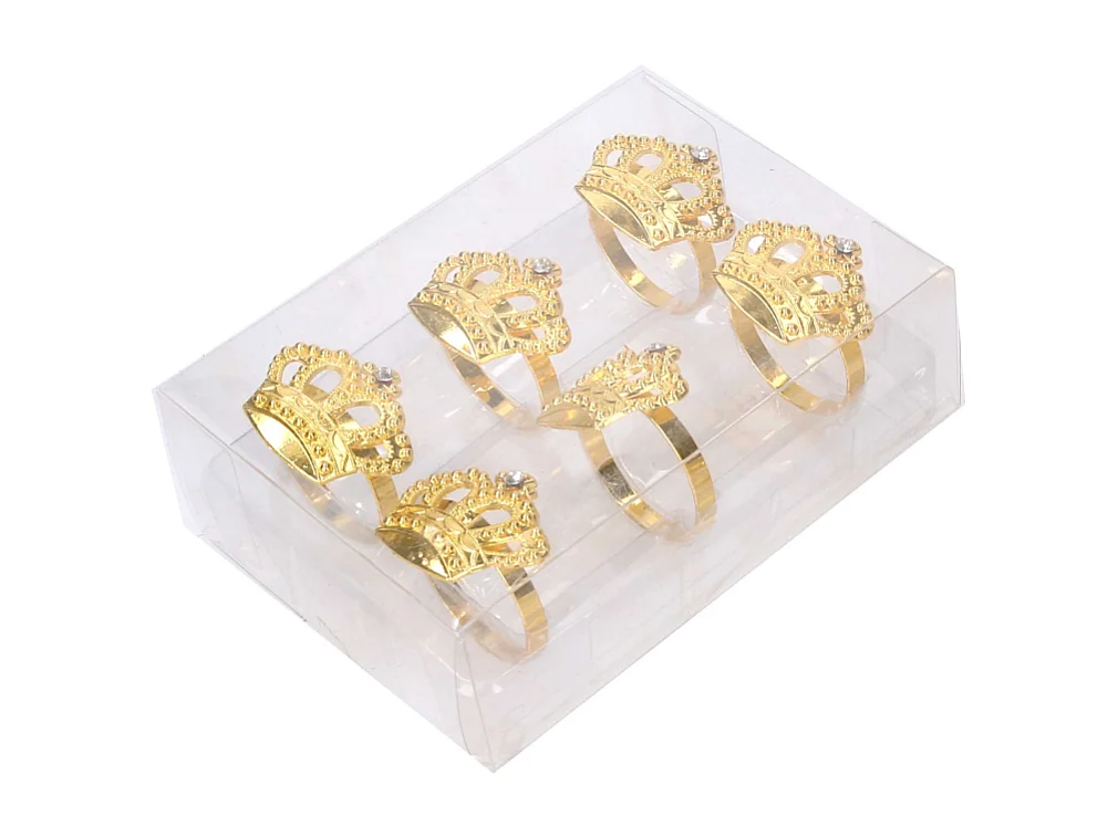Portatovaglioli metallo confezione 6pz corona oro cm 16x11,5h4,5