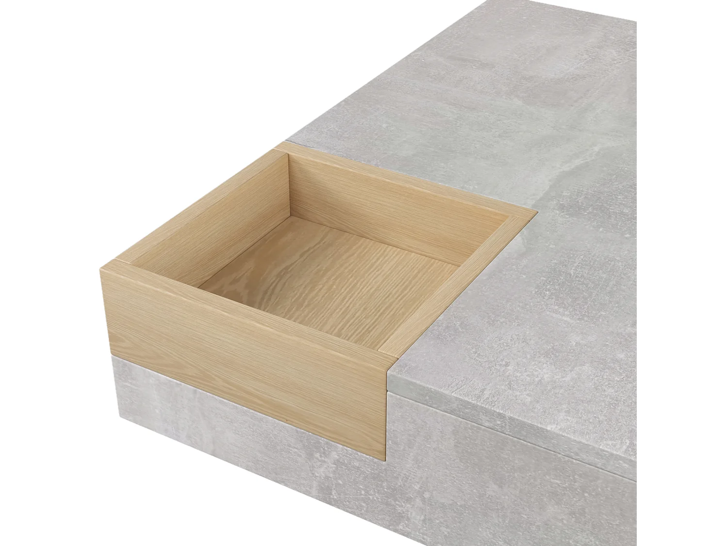 Mesa de centro quadrada de design moderno com caixa de armazenamento removível, mesa lateral de madeira e cinza