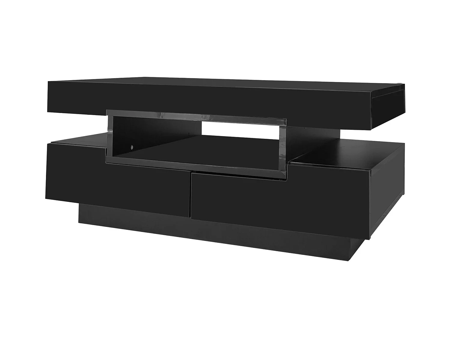 Table Basse Moderne LED Blanc, Meuble de  Salon Table Basse Coffre avec Quatre tiroirs, noir