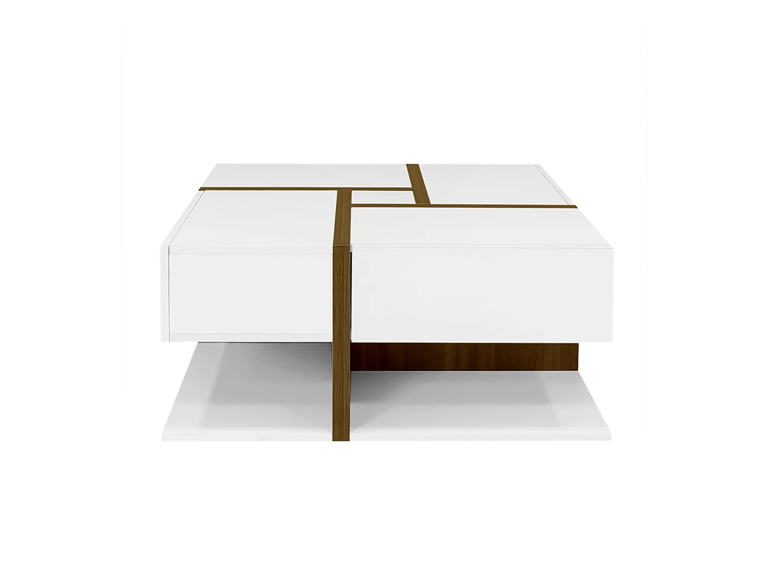 Table basse carrée blanche avec quatre tiroirs, table de salon avec espace de rangement