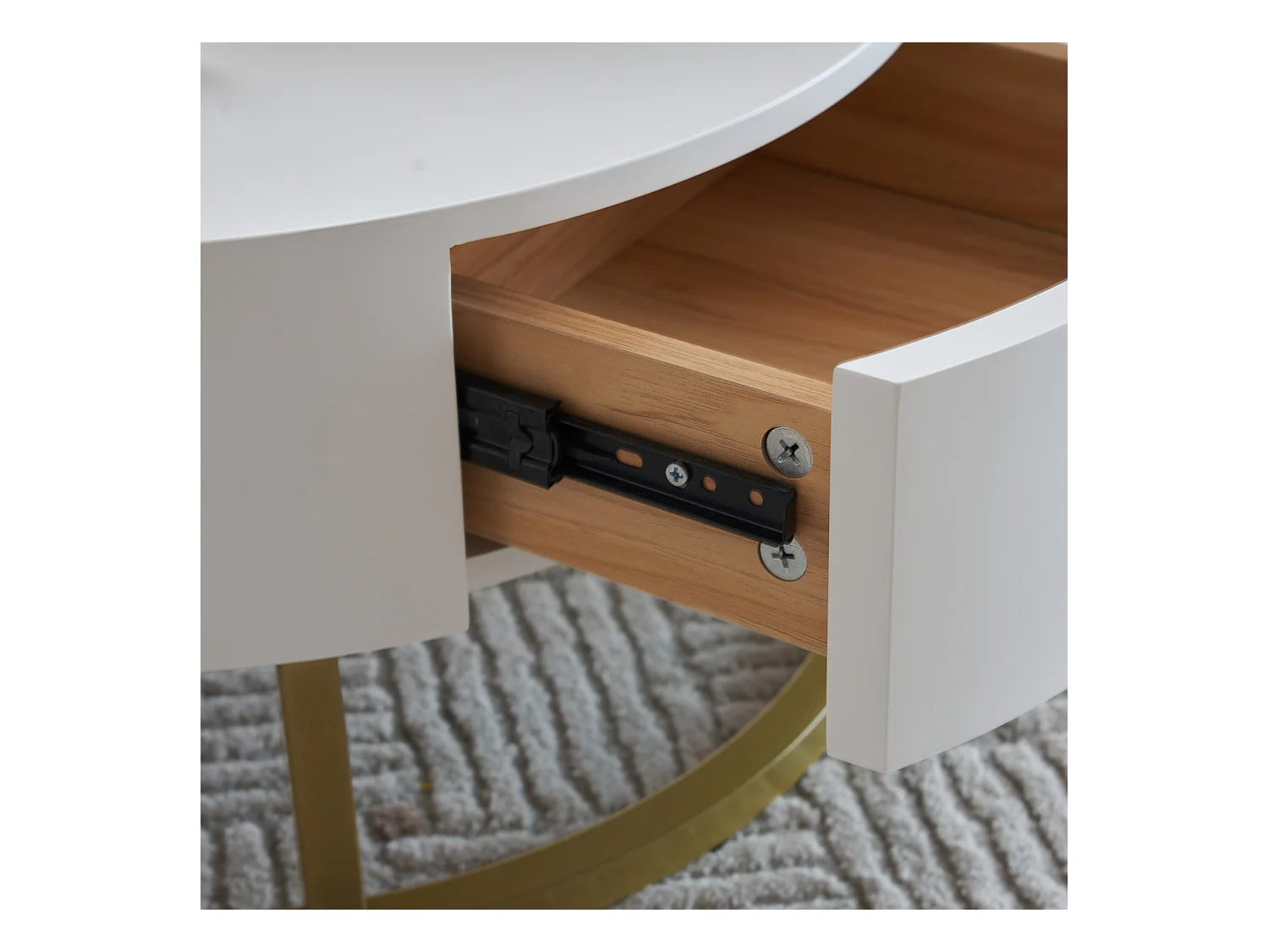 Mesa de centro regulable en altura, mesa de salón moderna con 2 cajones, color blanco y madera