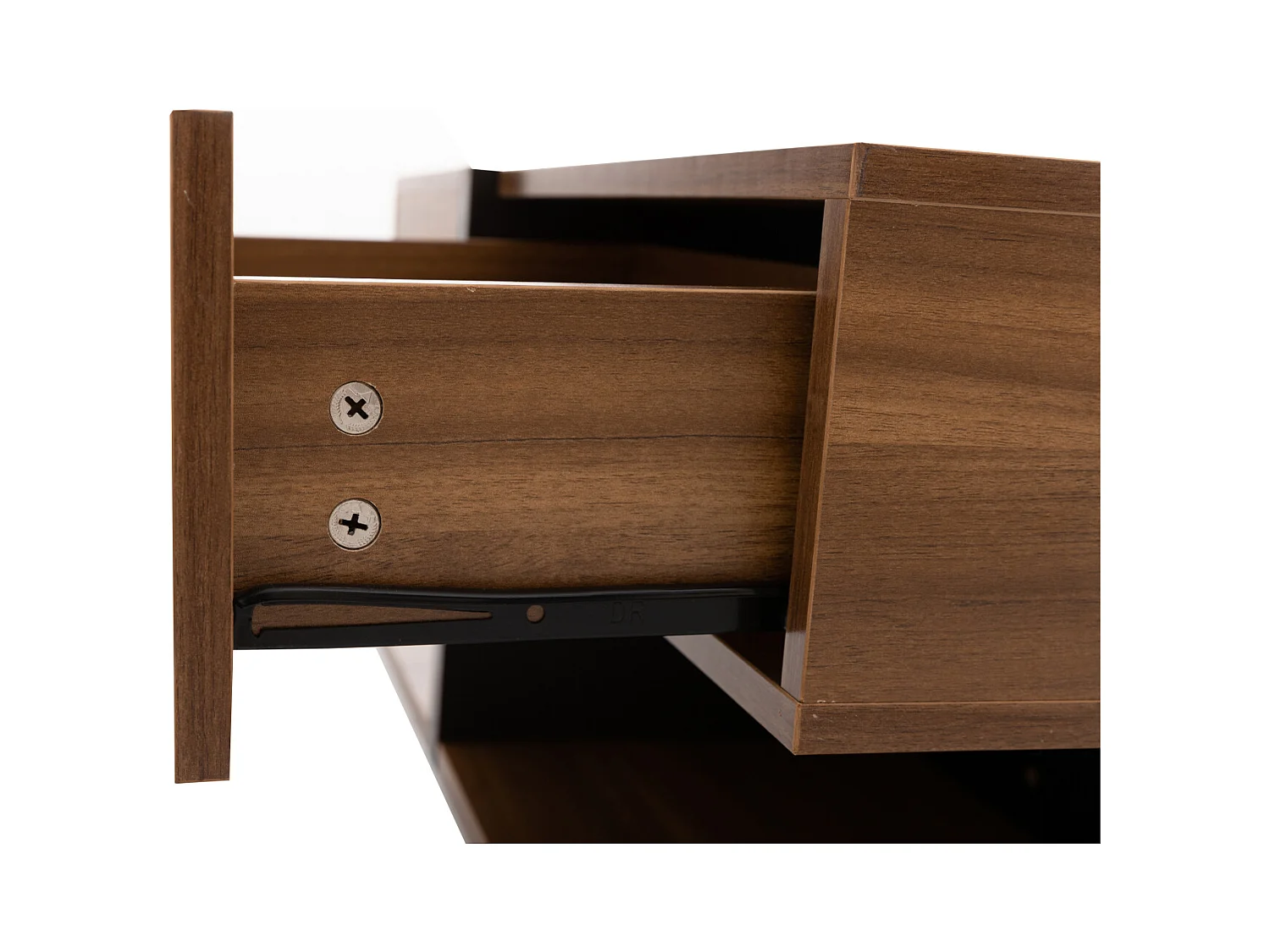 Table basse de salon, avec 4 tiroirs, moderne, avec deux étagères, design unique, Noir + Bois