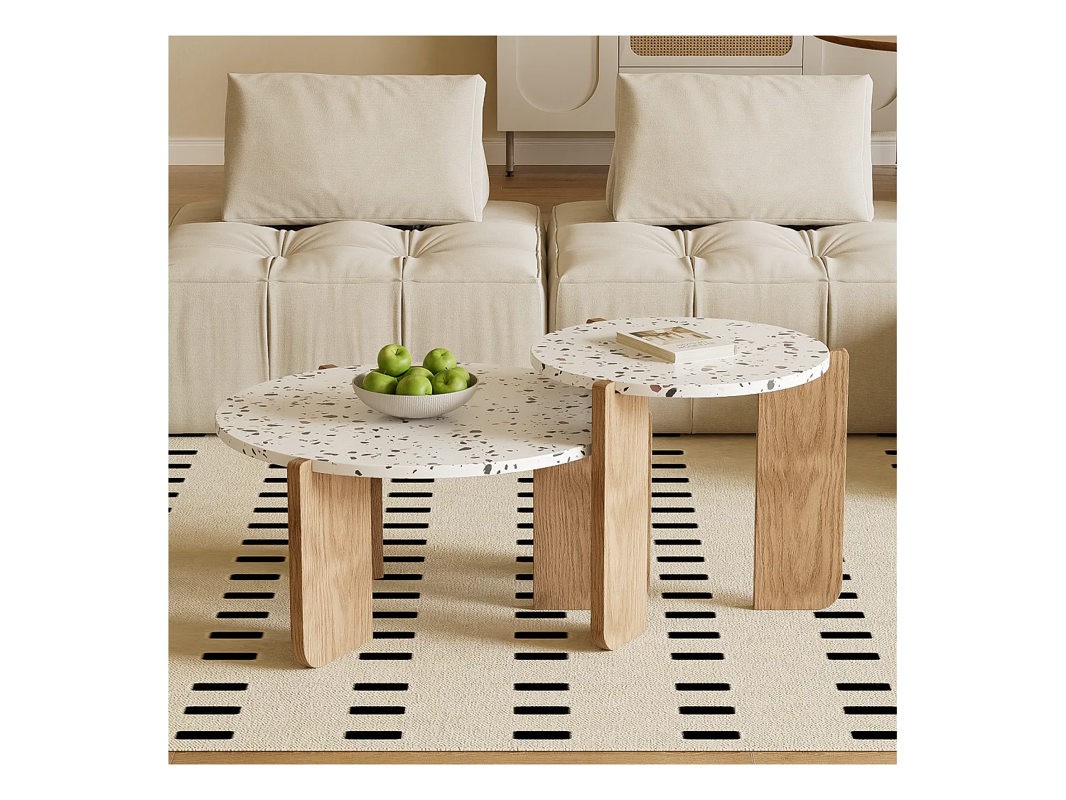 Lot de 2 Tables Basses Gigognes, Table Basse Ronde 70/50 cm, Table Basse Bois pour Salon