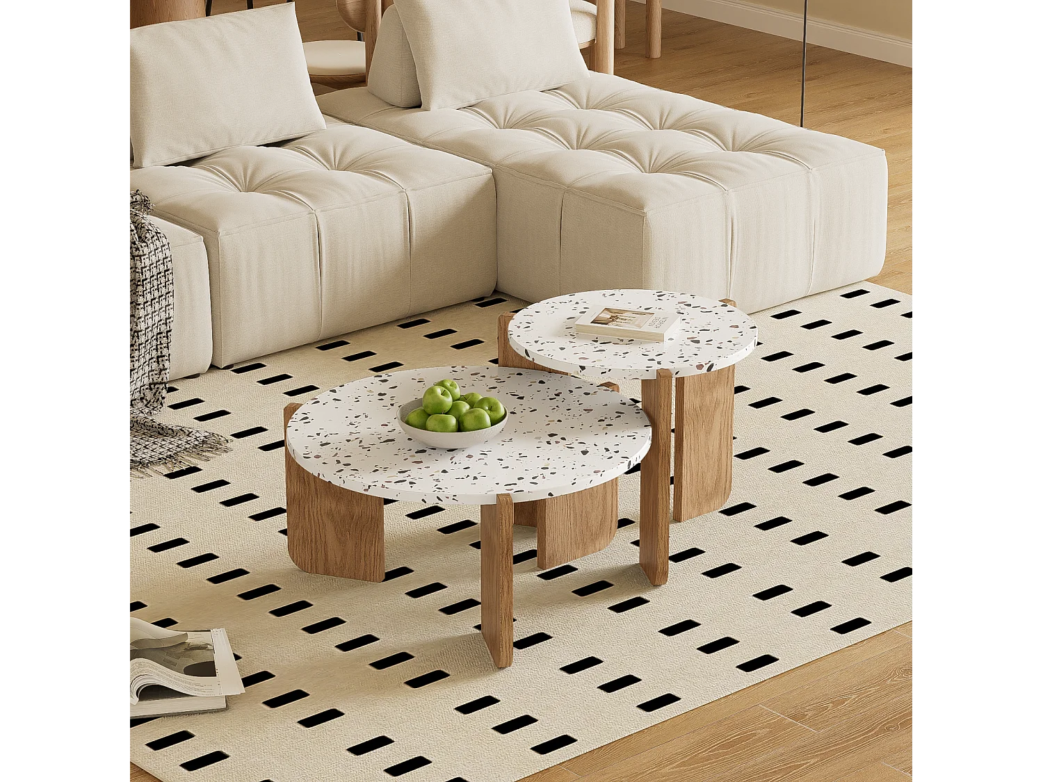 Set van 2 in elkaar passende salontafels, ronde salontafel 70/50 cm, houten salontafel voor de woonkamer