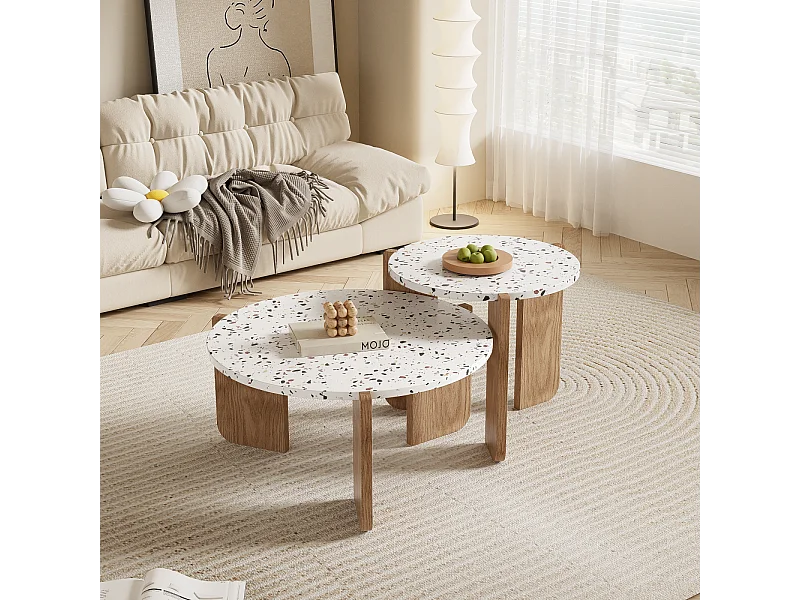 Lot de 2 Tables Basses Gigognes, Table Basse Ronde 70/50 cm, Table Basse Bois pour Salon