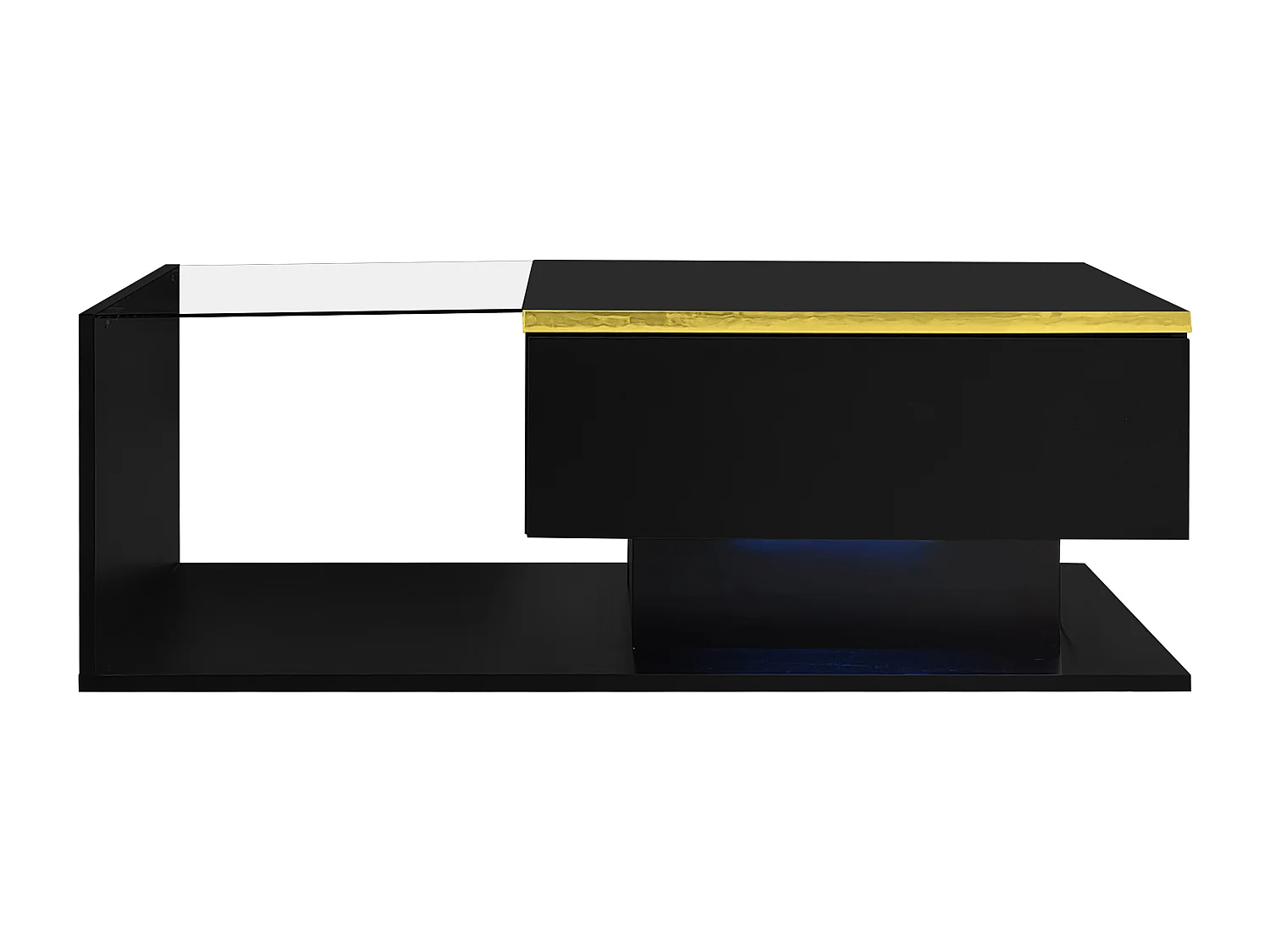 Table Basse avec Lumière LED Réglable, Table Basse Rectangulaire Plateau en Verre Trempé, Noir