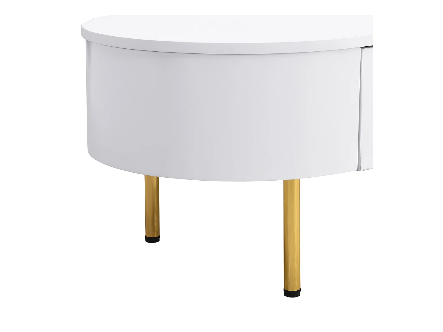 Mesa auxiliar para sala de estar con 2 cajones, diseño curvo anticolisión, color blanco