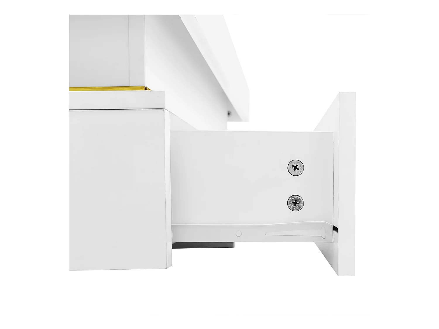 Table Basse Carrée blanc et Or, Table Basse de Salon avec 2 Tiroirs, avec des Lignes Dorées en Bas