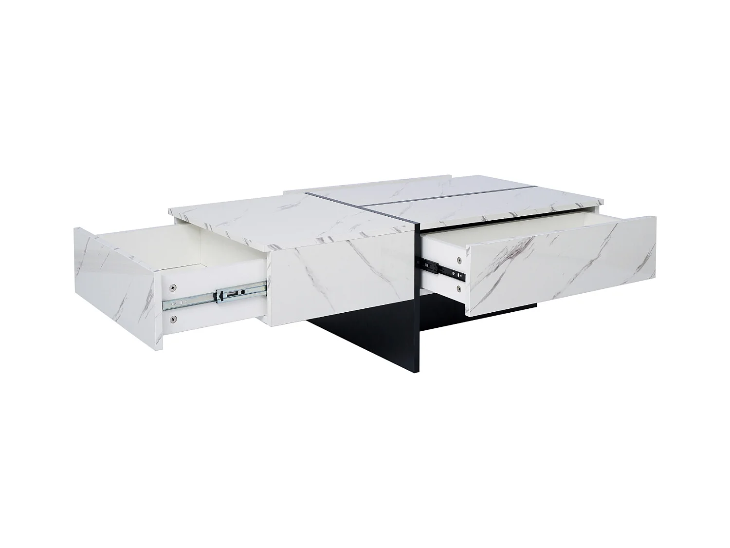 Table de Salon LED Avec Espace de Rangement, Table Basse Brillante Avec Tiroirs, Moderne, Blanc