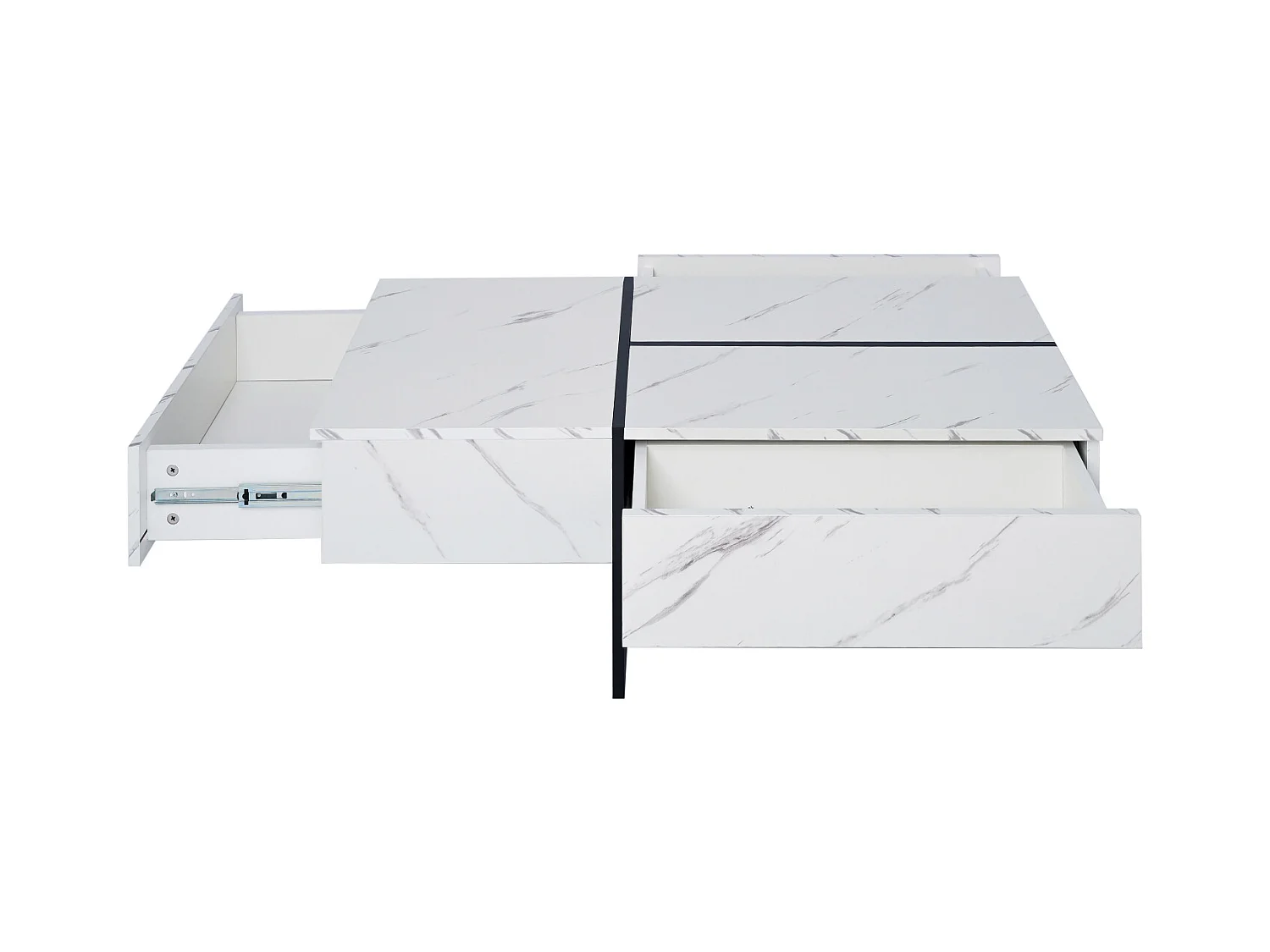 Table de Salon LED Avec Espace de Rangement, Table Basse Brillante Avec Tiroirs, Moderne, Blanc