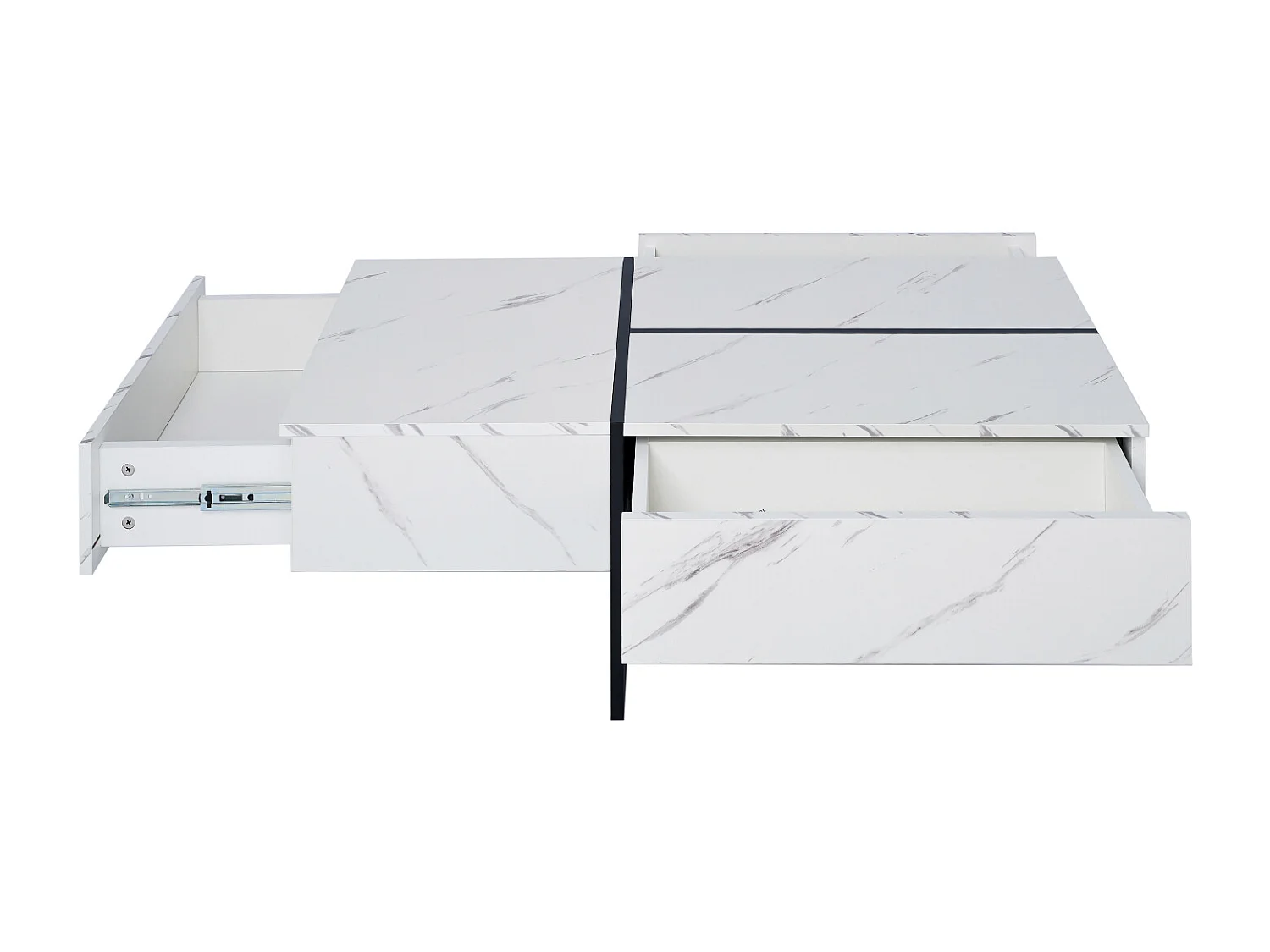 Table de Salon LED Avec Espace de Rangement, Table Basse Brillante Avec Tiroirs, Moderne, Blanc