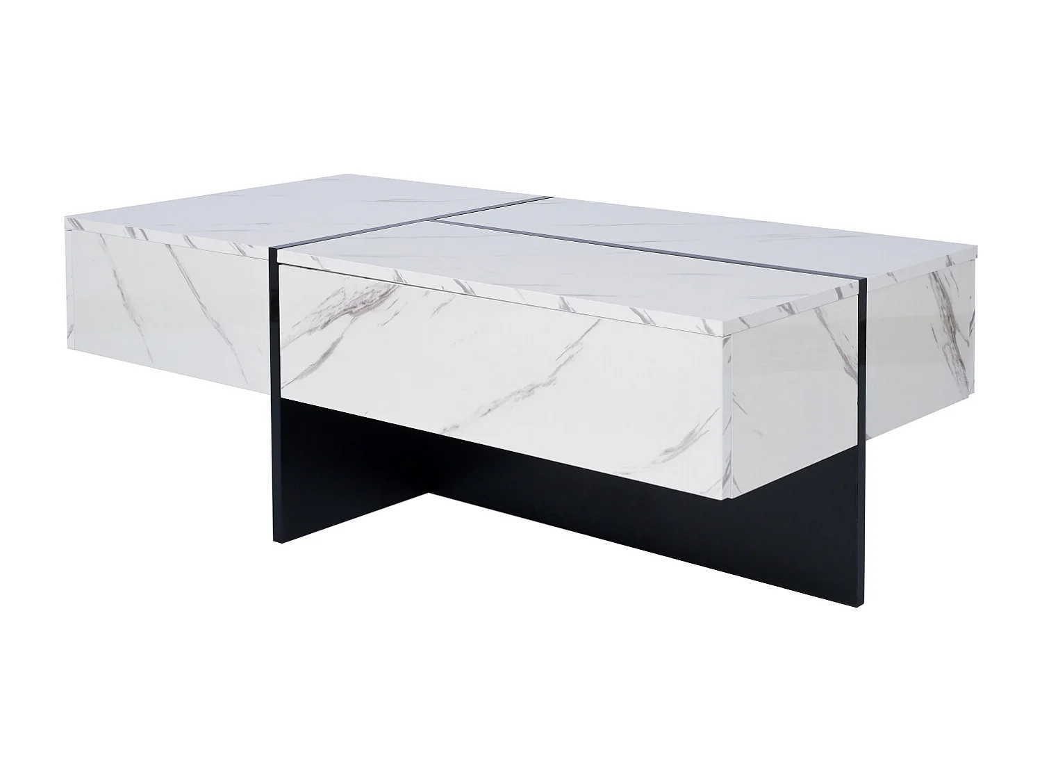 Table de Salon LED Avec Espace de Rangement, Table Basse Brillante Avec Tiroirs, Moderne, Blanc