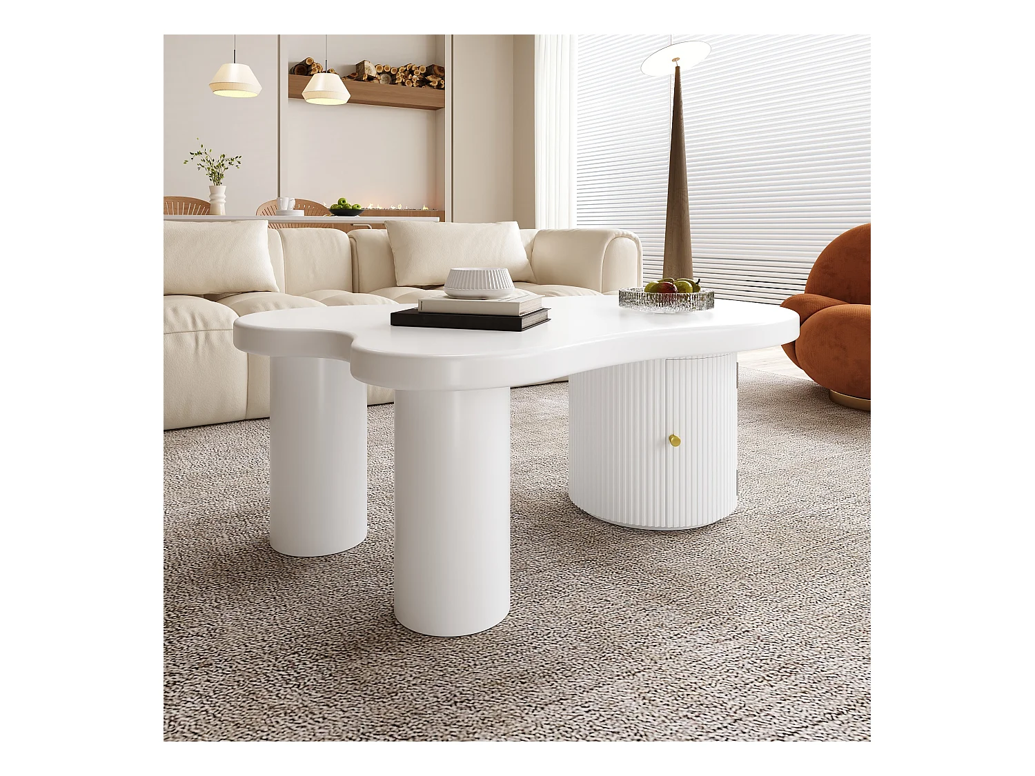 Table Basse asymétrique, Coffee Table, élégante et Robuste, avec Espace de Rangement, Blanc