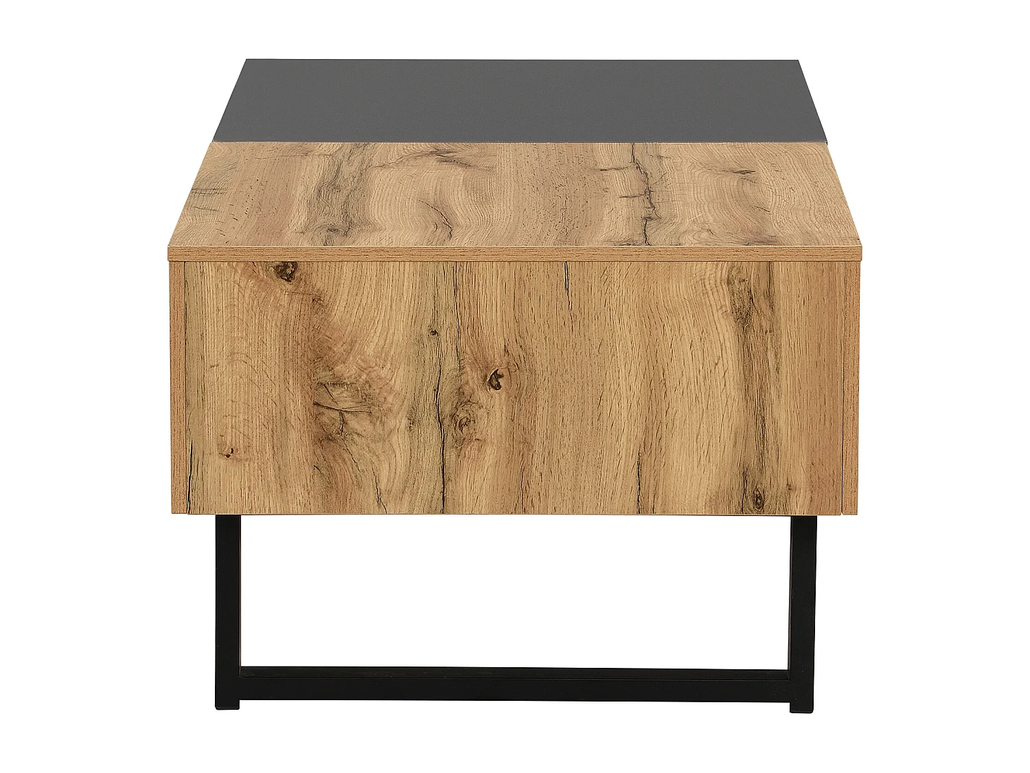 Mesa de centro multifuncional moderna con almacenamiento oculto, soporte de madera y metal, color negro