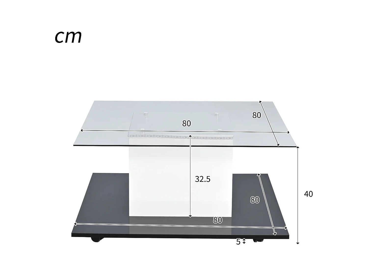 Table Basse en Verre, Table Basse Carrée avec LED Réglable, Table d’appoint Moderne, Noir et Blanc