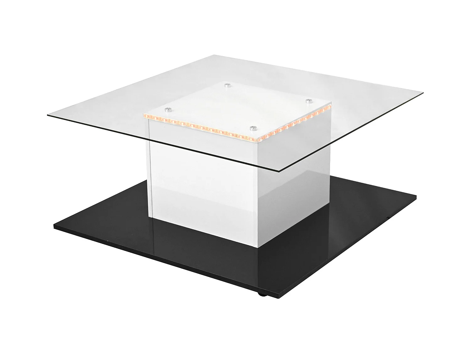 Table Basse en Verre, Table Basse Carrée avec LED Réglable, Table d’appoint Moderne, Noir et Blanc