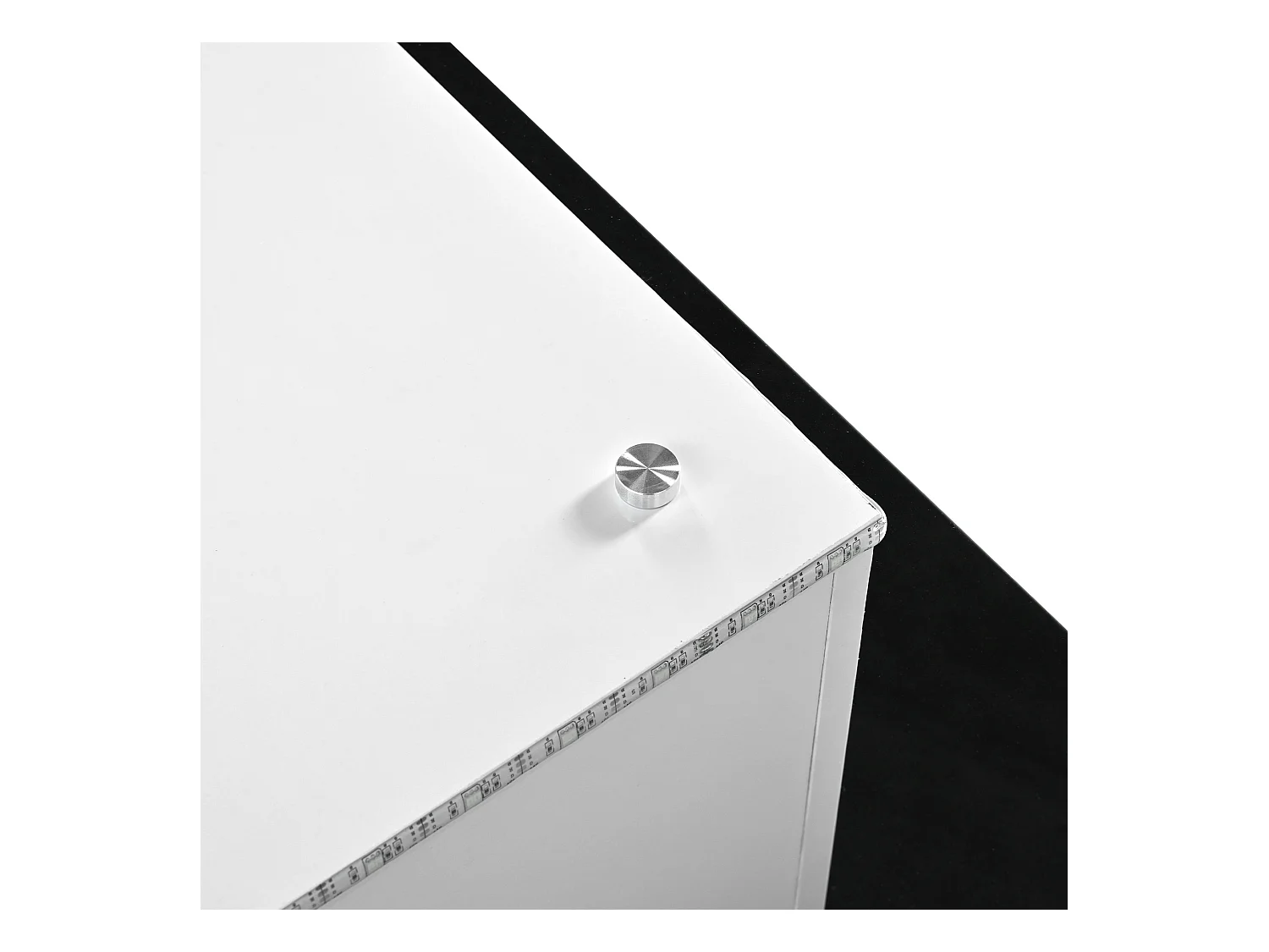 Table Basse en Verre, Table Basse Carrée avec LED Réglable, Table d’appoint Moderne, Noir et Blanc