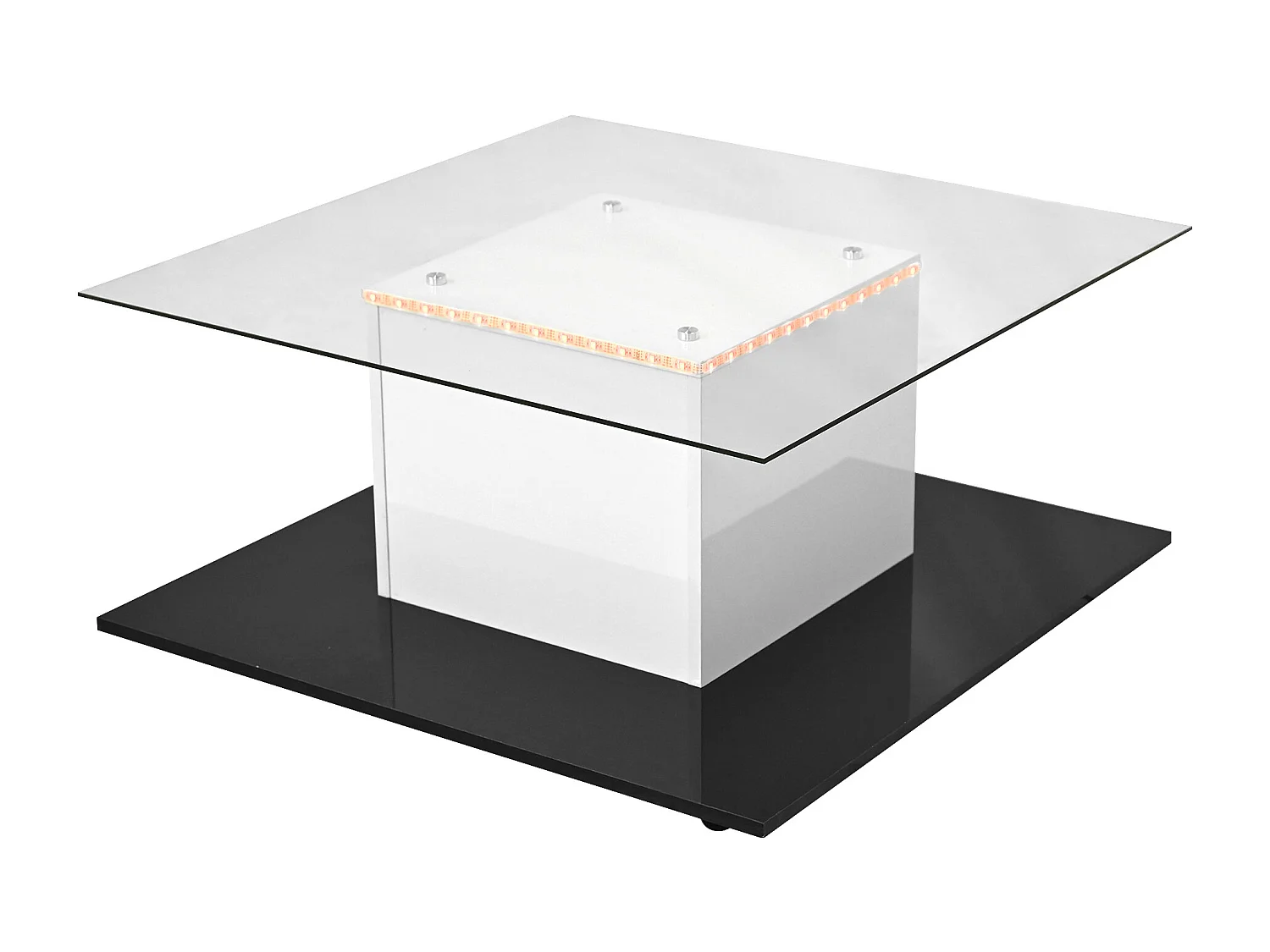 Mesa de centro de cristal, cuadrada, con LED ajustable, moderna, en blanco y negro.
