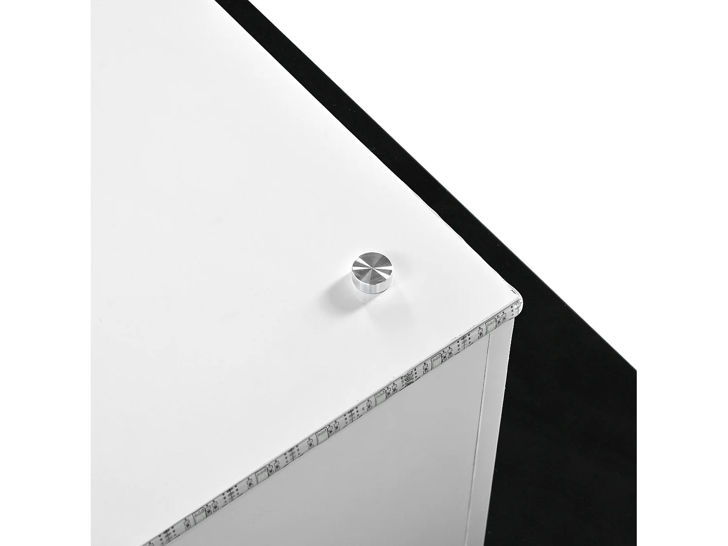 Table Basse en Verre, Table Basse Carrée avec LED Réglable, Table d’appoint Moderne, Noir et Blanc