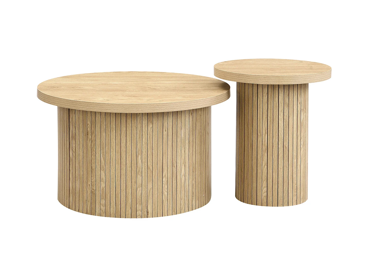 Lot de 2 tables basses rondes style maison de campagne - Table d'appoint - Couleur bois