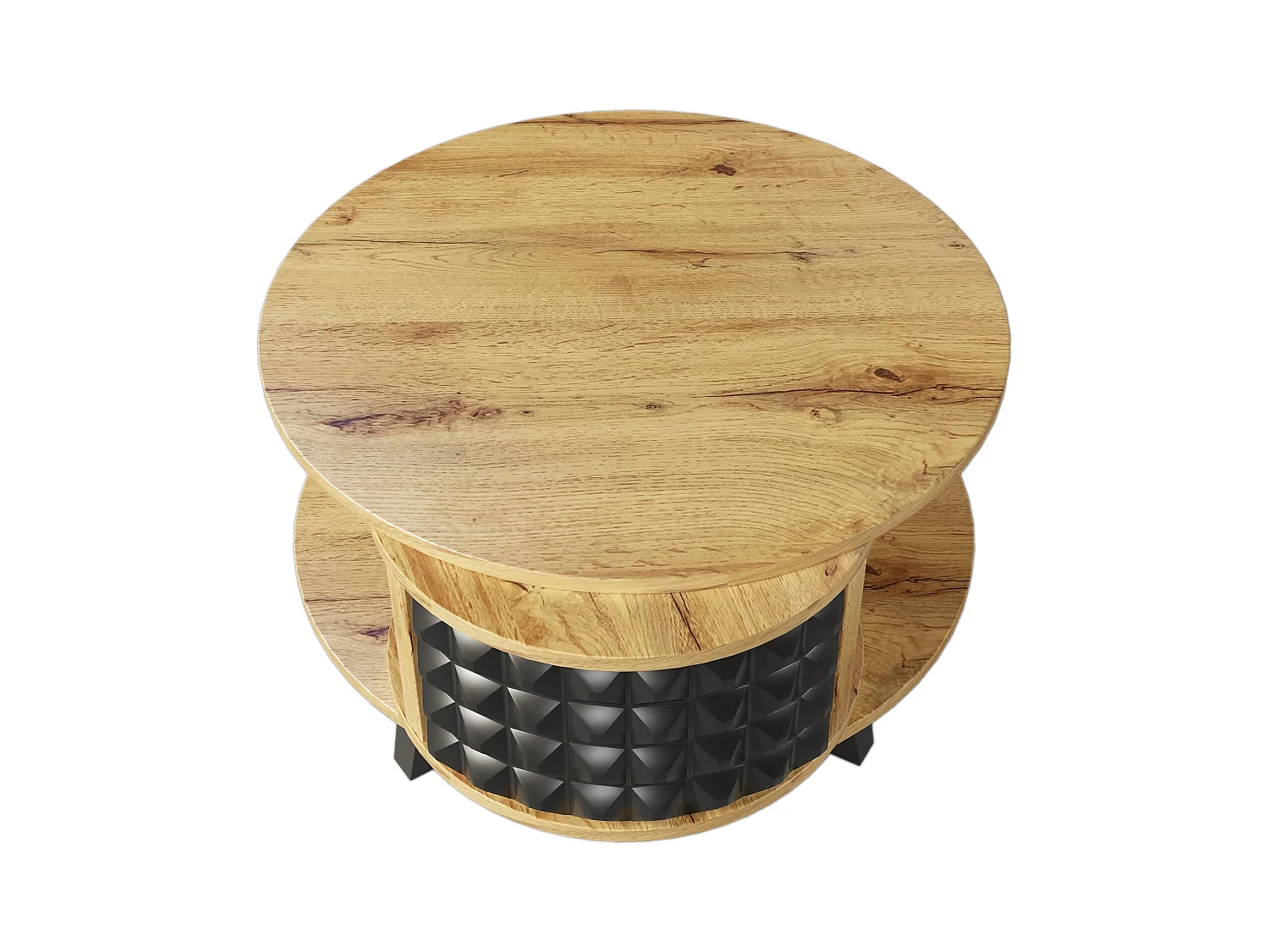 Table Basse Ronde en Bois Massif, Table D'appoint avec Rangement Interne Caché, Bois Et Noir